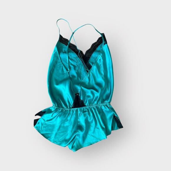 Victoria’s Secret teal satin and lace lingerie romper - Picture 2 of 4
